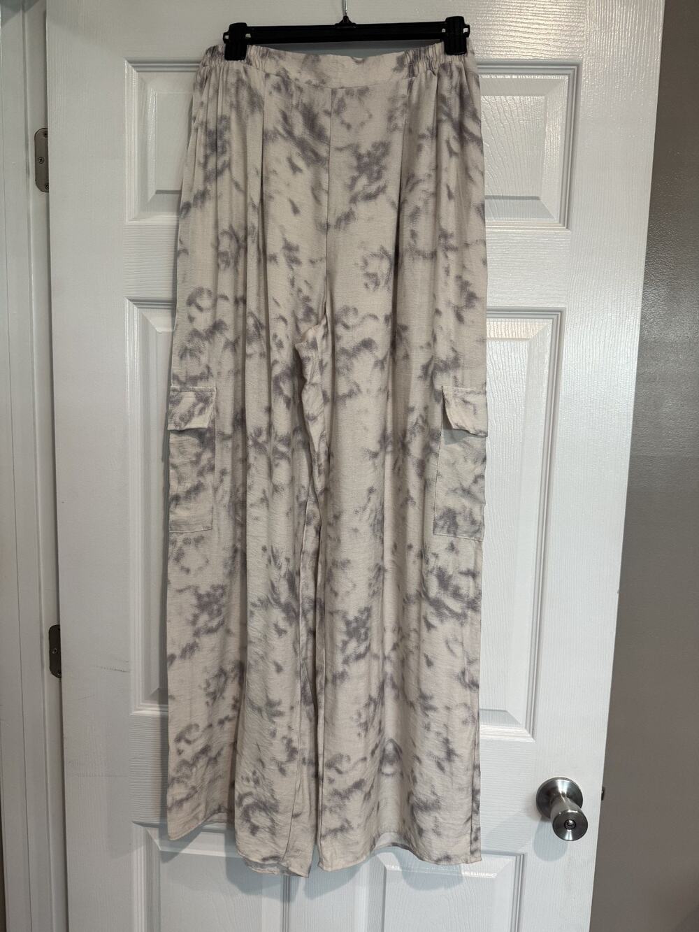 Paper Crane Women's Tie Dye Wide Leg Pant Size L Cream/Gray Boho Festival